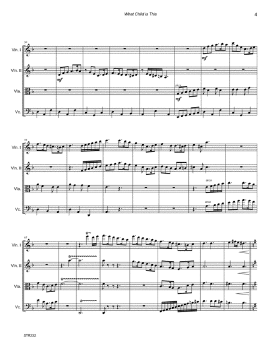 WHAT CHILD IS THIS? (Greensleeves) arranged for STRING QUARTET String Quartet scores gallery preview page 4