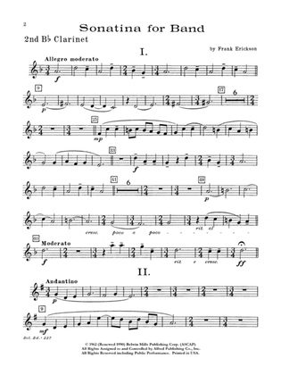 Sonatina for Band: 2nd B-flat Clarinet