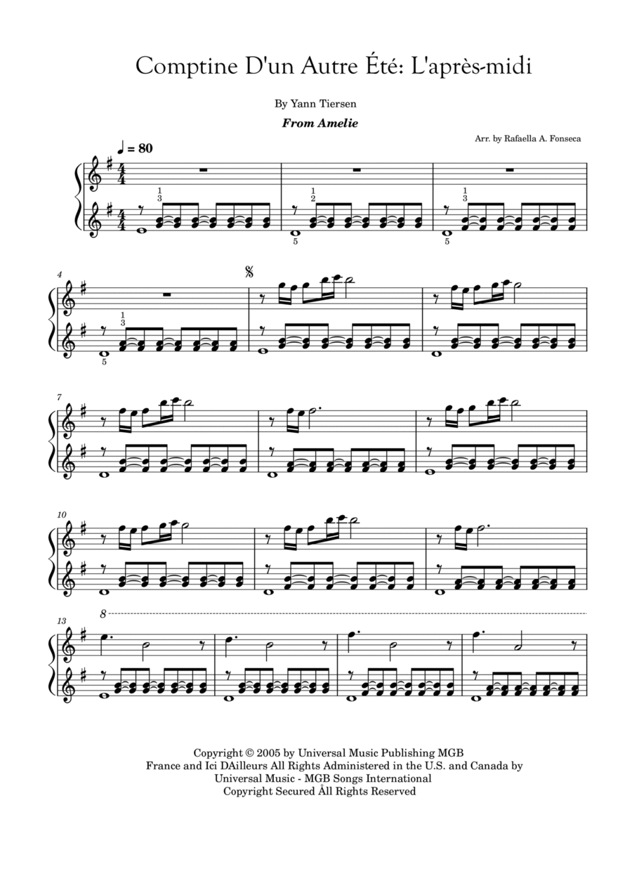 Comptine D'un Autre Été: L'après-midi Easy Piano scores gallery preview page 1