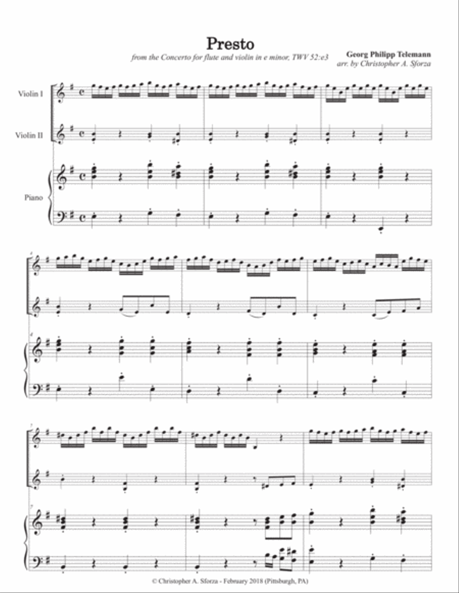 Presto, violin solo after Telemann String Duet scores gallery preview page 2