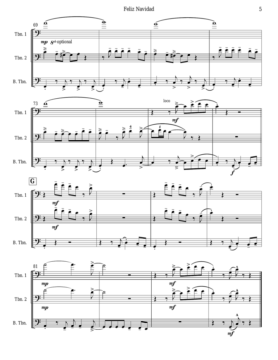 Feliz Navidad Trombone Trio scores gallery preview page 5