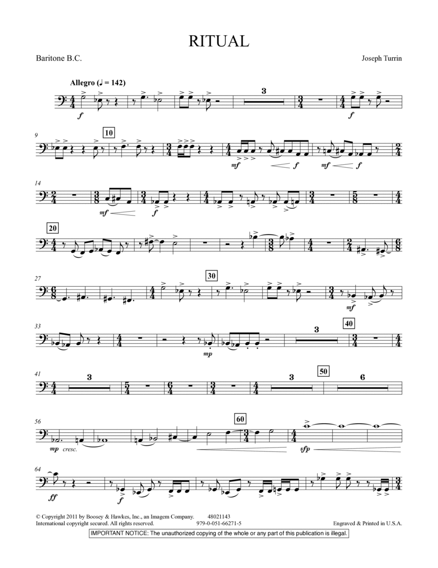 Ritual - Baritone B.C. Concert Band scores gallery preview page 1