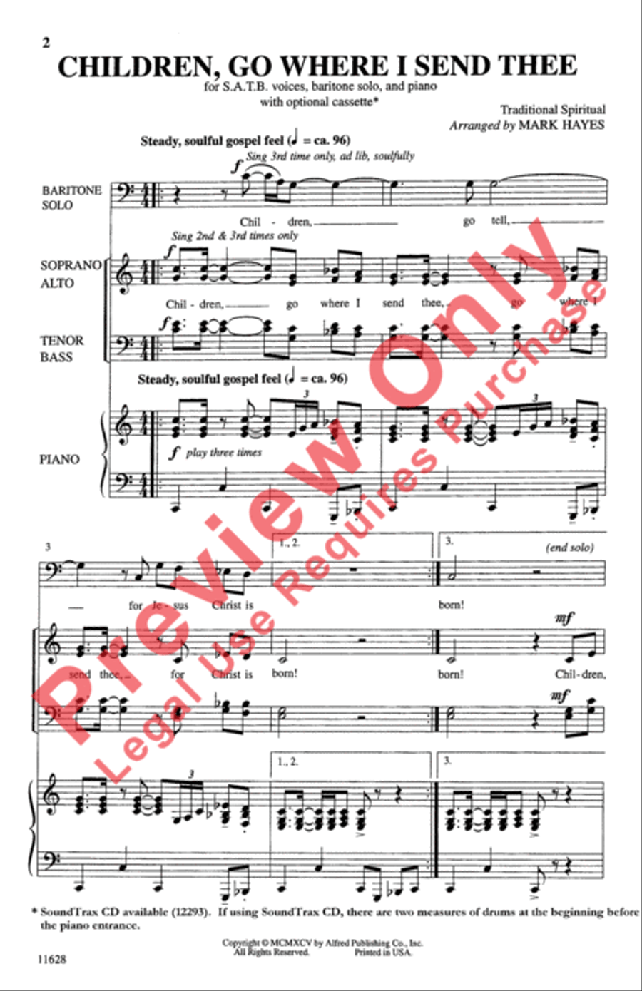 Children, Go Where I Send Thee 4-Part scores gallery preview page 2