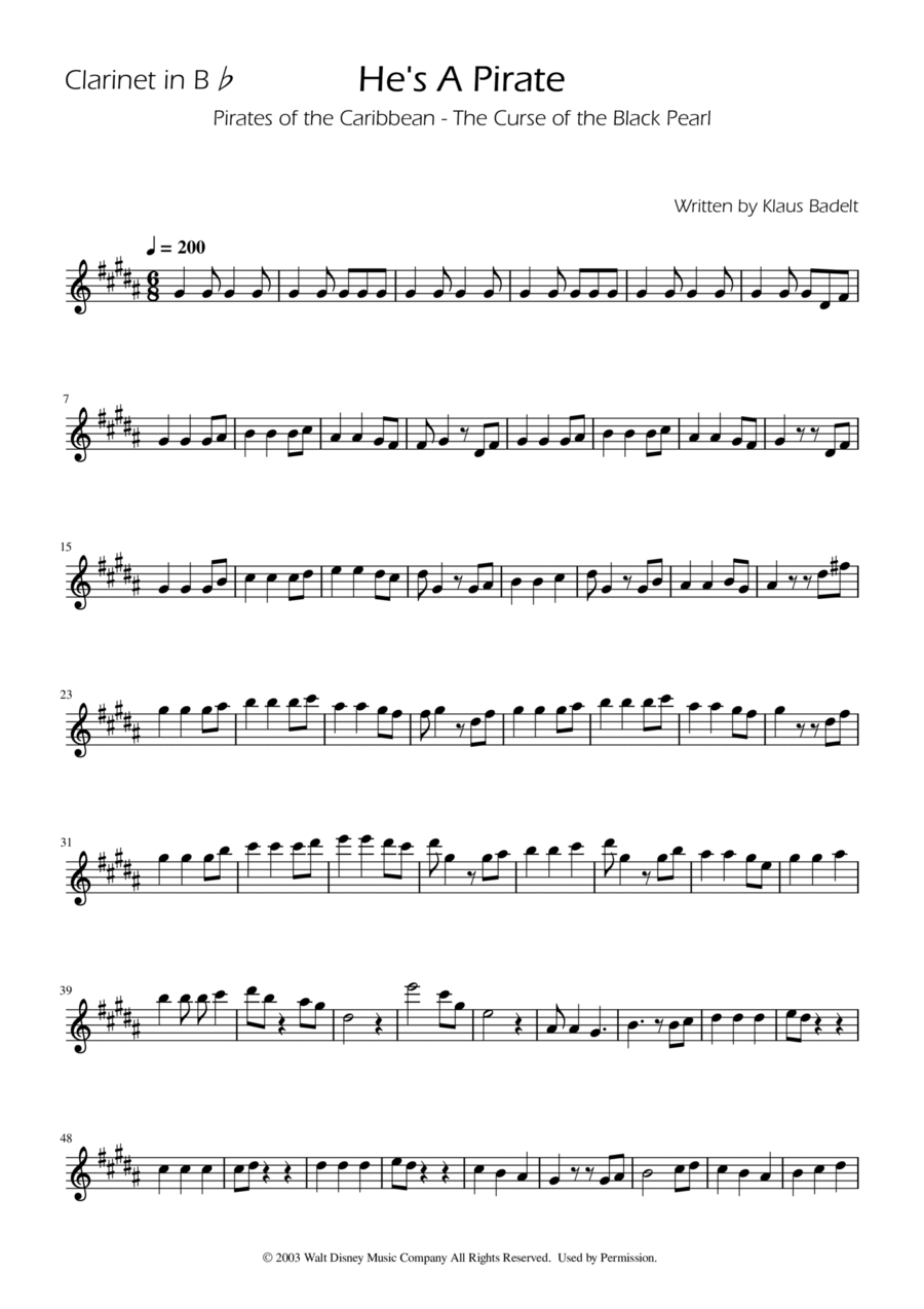 He's A Pirate B-Flat Clarinet scores gallery preview page 1
