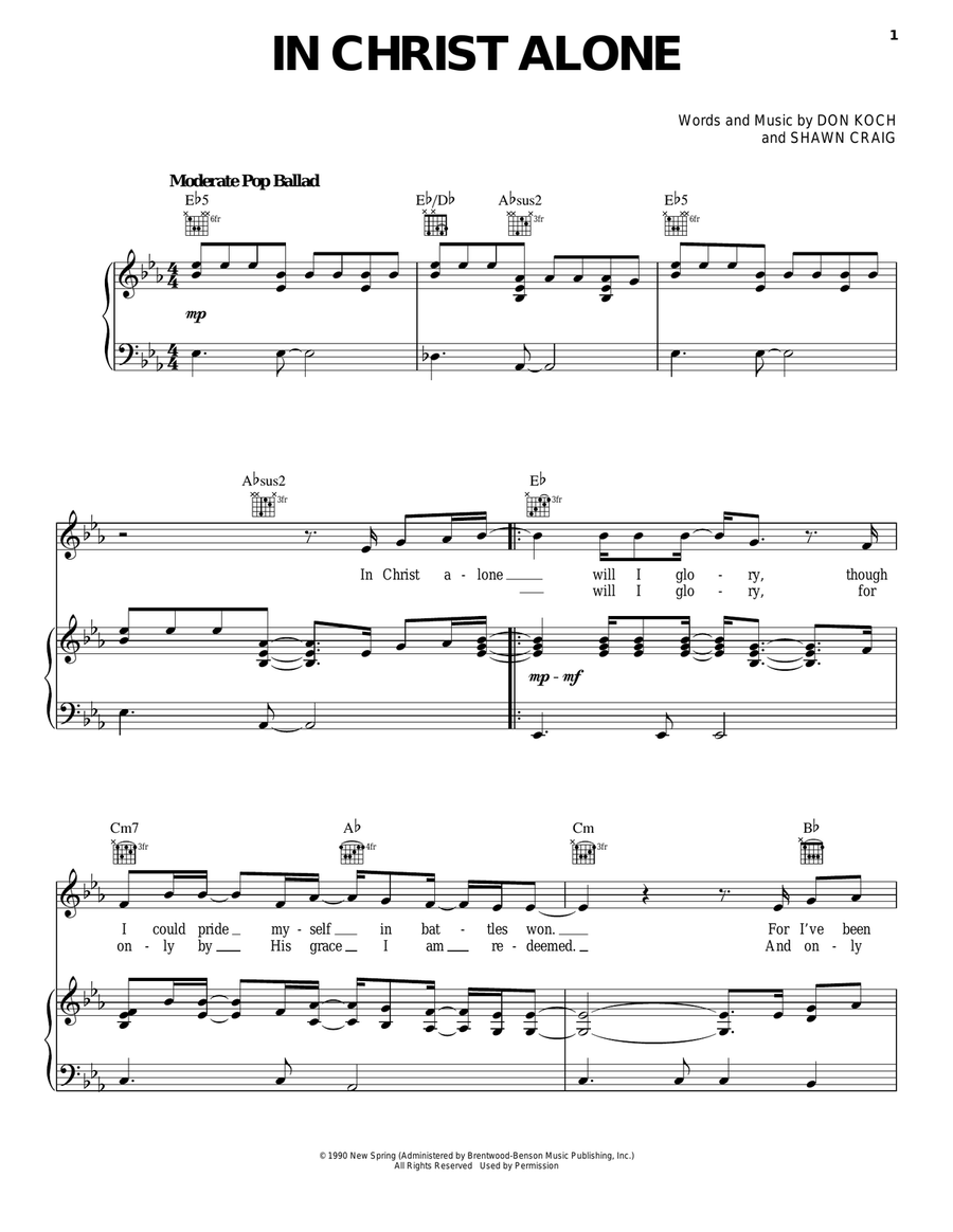 In Christ Alone Piano, Vocal, Guitar scores gallery preview page 1