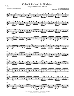 Prelude from the Cello Suite in G major BWV 1007 (arr for solo violin)