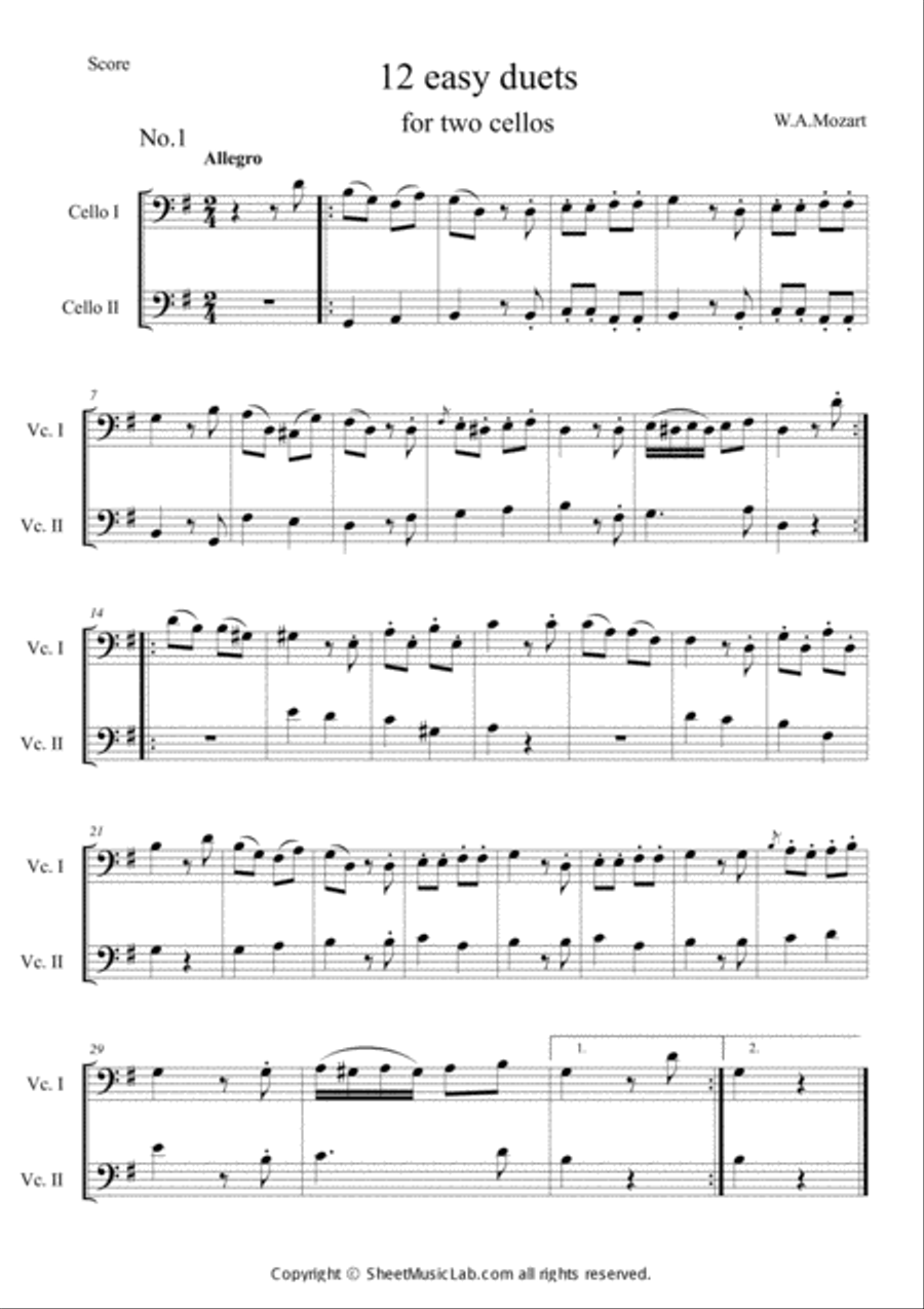 12 Easy Duets For Two Cellos No. 1 String Duet scores gallery preview page 1