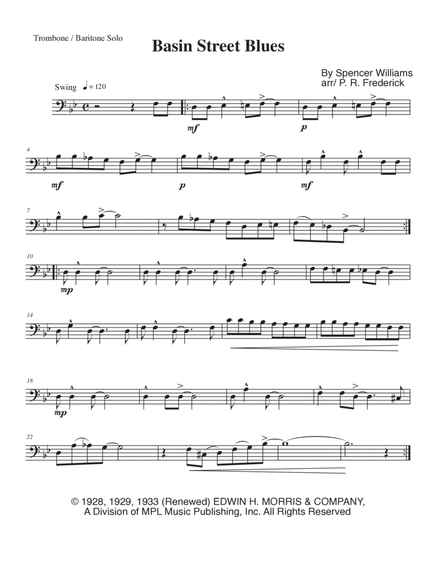 Basin Street Blues Trombone Solo scores gallery preview page 1