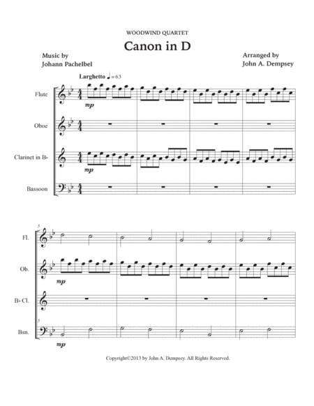 Canon in D (Woodwind Quartet): Flute, Oboe, Clarinet and Bassoon image number null