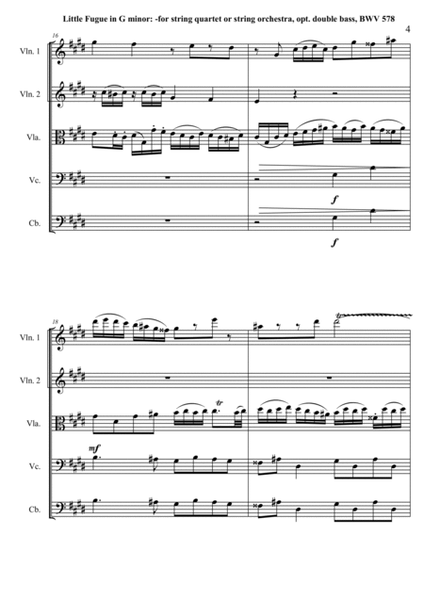 Little Fugue in G minor, BWV 578 (transposed to C sharp minor) for String Quartet or String Orchestr image number null