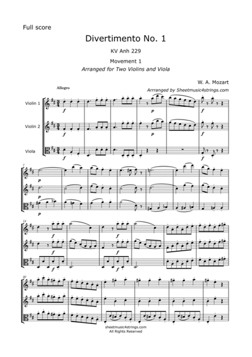 Mozart, W. A. - Divertimento, No. 1, K. 229 Arranged for 2 Violins and Viola image number null