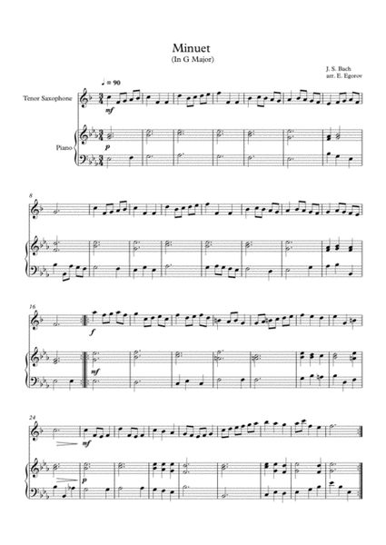 Minuet (In G Major), Johann Sebastian Bach, For Tenor Saxophone & Piano image number null