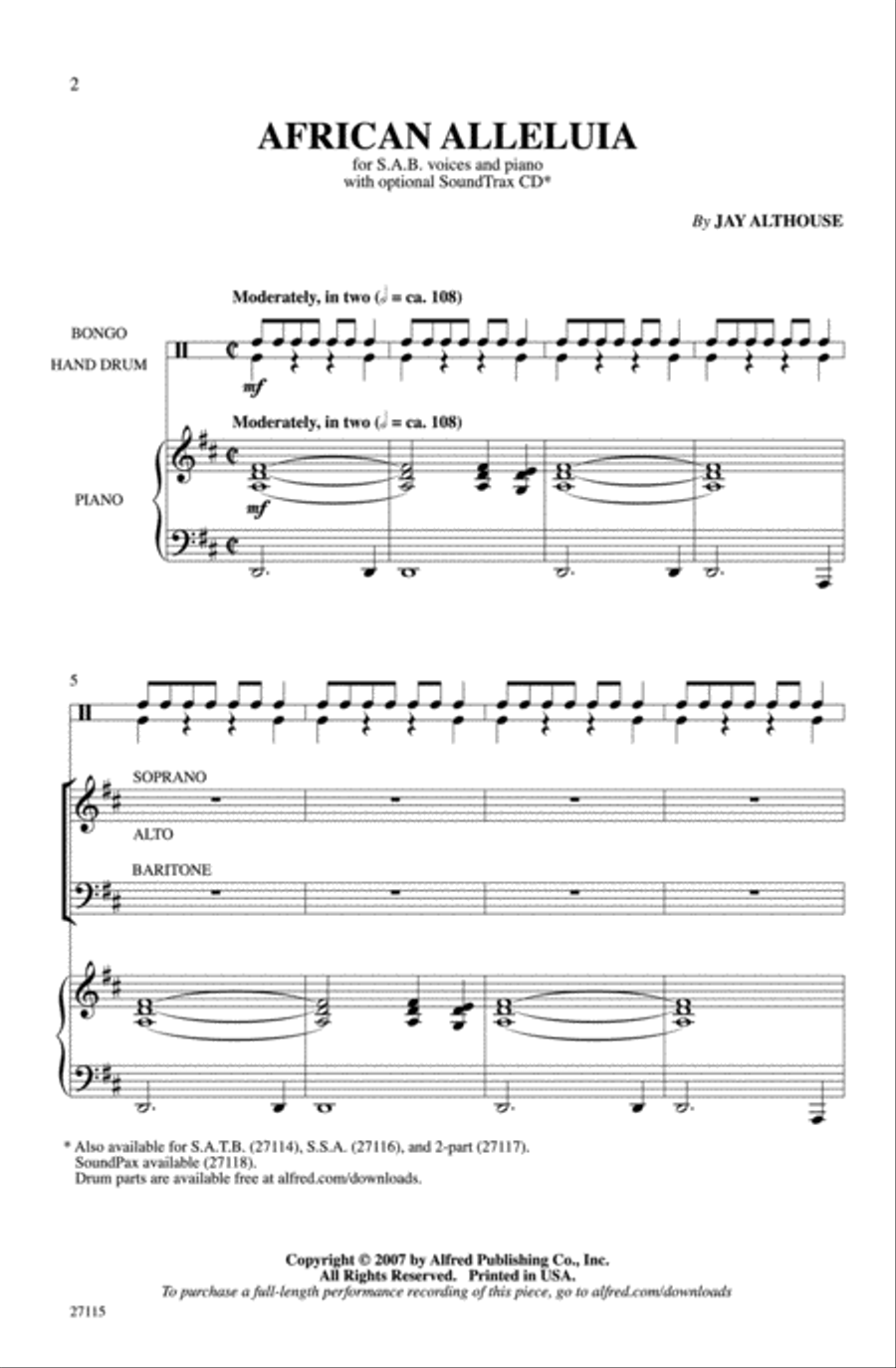 African Alleluia 3-Part scores gallery preview page 2