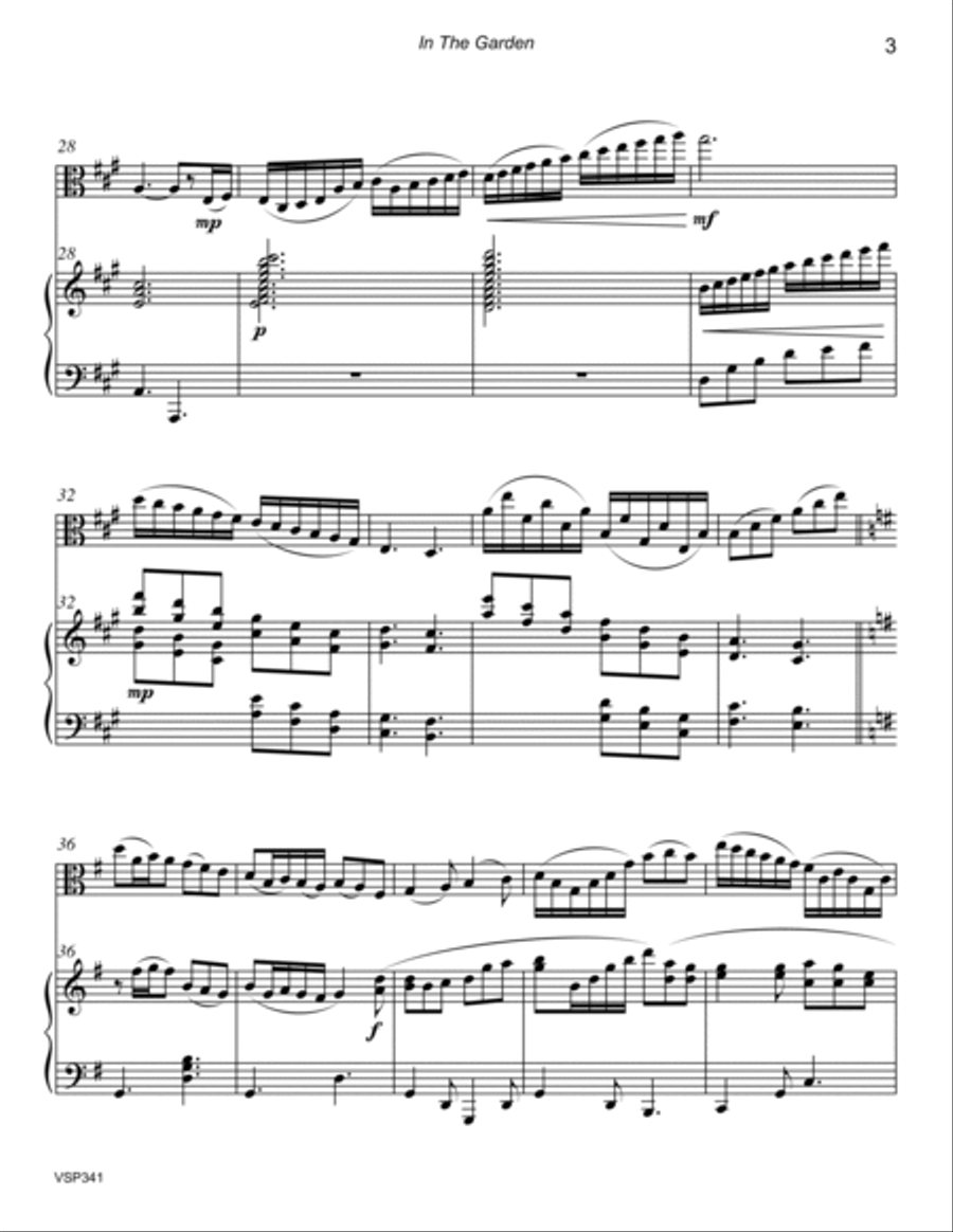 IN THE GARDEN - VIOLA SOLO with Piano Accompaniment (2 versions included) Piano scores gallery preview page 3