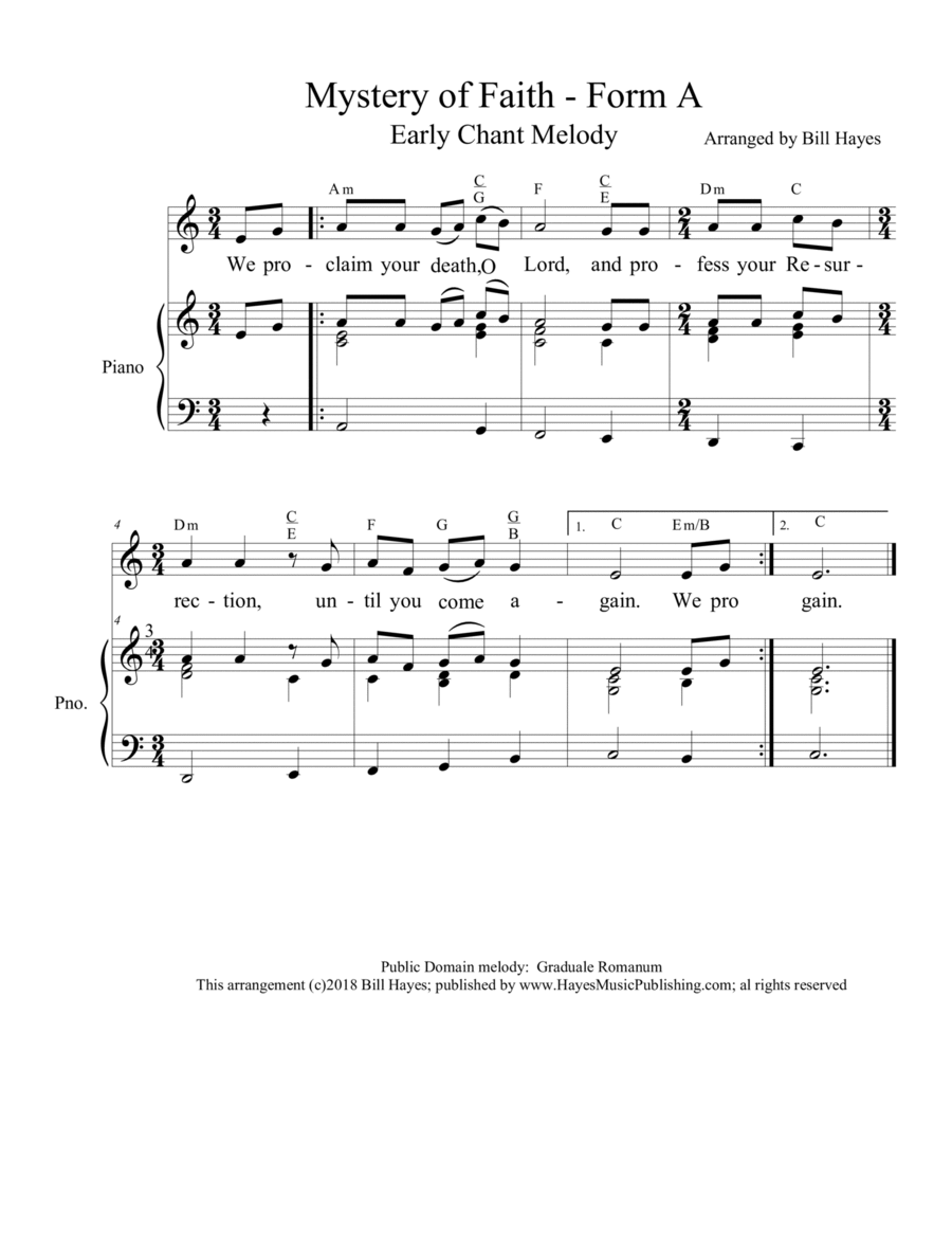 Mystery of Faith (Forms A & C) - chant Mystery of Faith (Forms A & C) - chant Voice scores gallery preview page 1