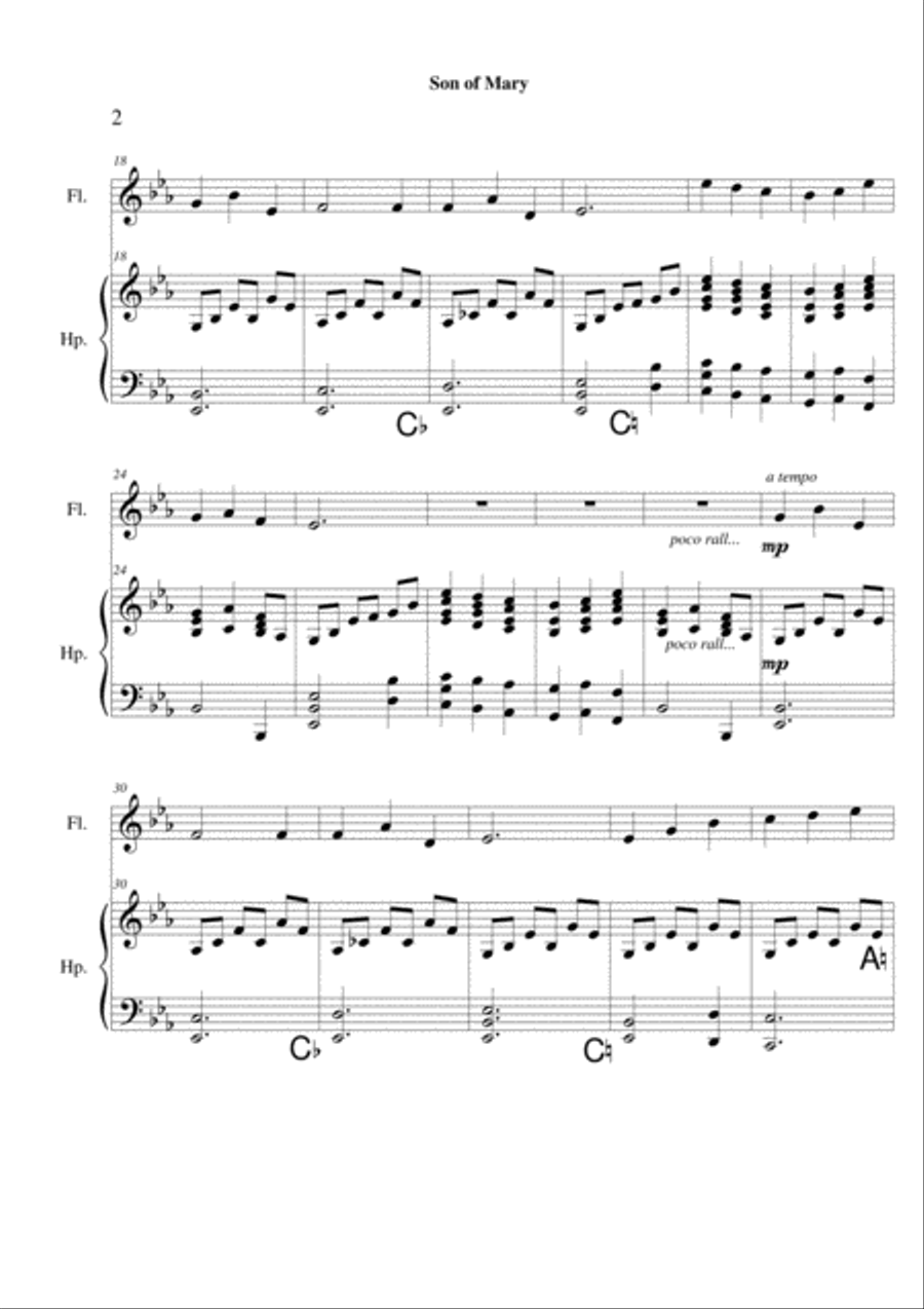 Son of Mary - flute & harp Son of Mary - flute & harp Small Ensemble scores gallery preview page 2