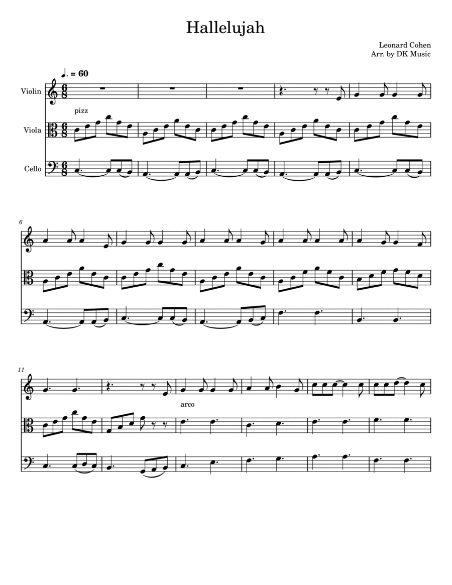 Hallelujah String Trio scores gallery preview page 1