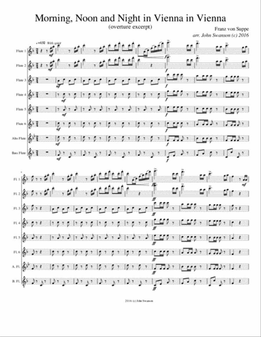 Morning, Noon and Night in Vienna (overture excerpt), for flute choir Flute Choir scores gallery preview page 1