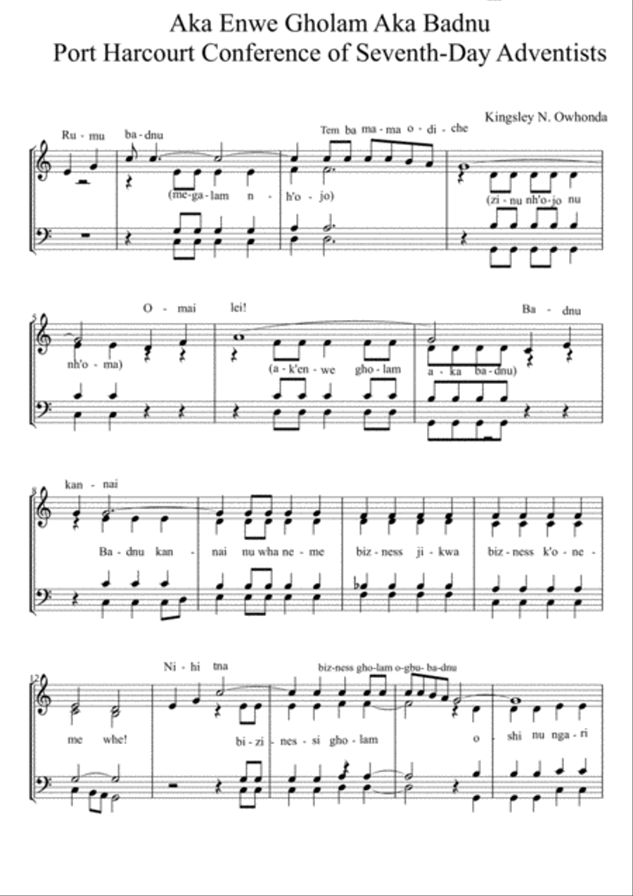 Aka Enwne gholam aka badnu (Ikwerre Song) 4-Part scores gallery preview page 1