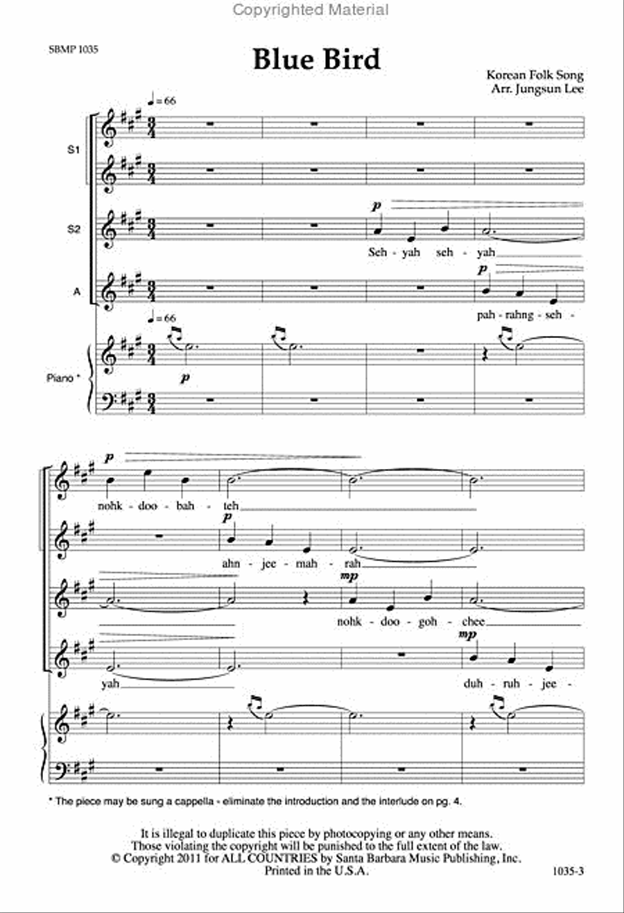 Blue Bird - SSA Octavo Blue Bird - SSA Octavo SSA scores gallery preview page 2
