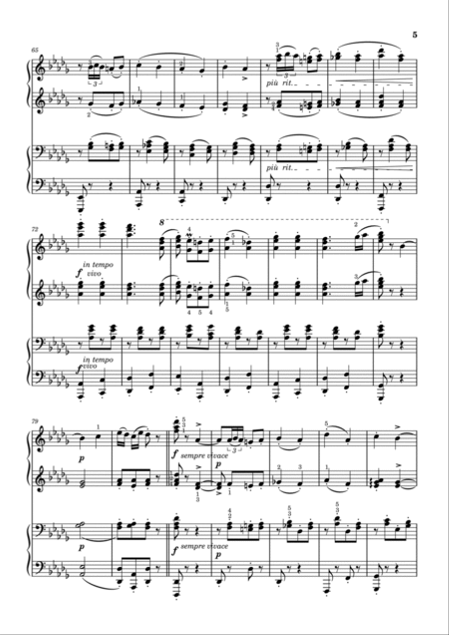 Brahms - Hungarian Dance No.6 in D Flat - Original With Fingering For Piano 4 Hands 1 Piano, 4-Hands scores gallery preview page 5