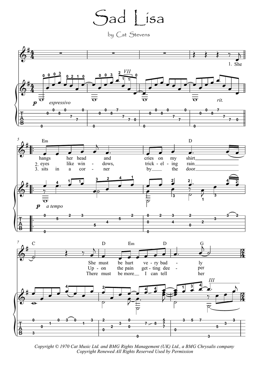 Sad Lisa Guitar scores gallery preview page 1
