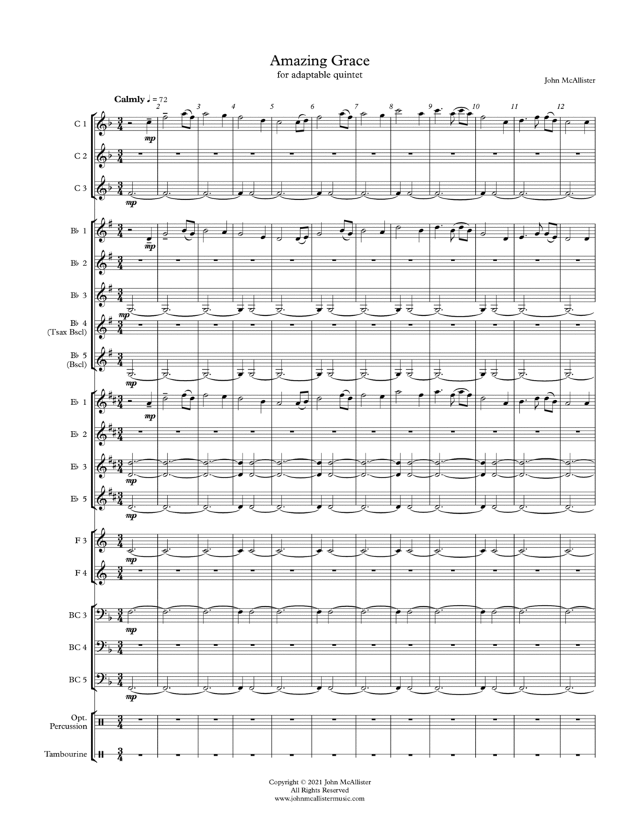 Amazing Grace - for Adaptable Quintet Brass Ensemble scores gallery preview page 1