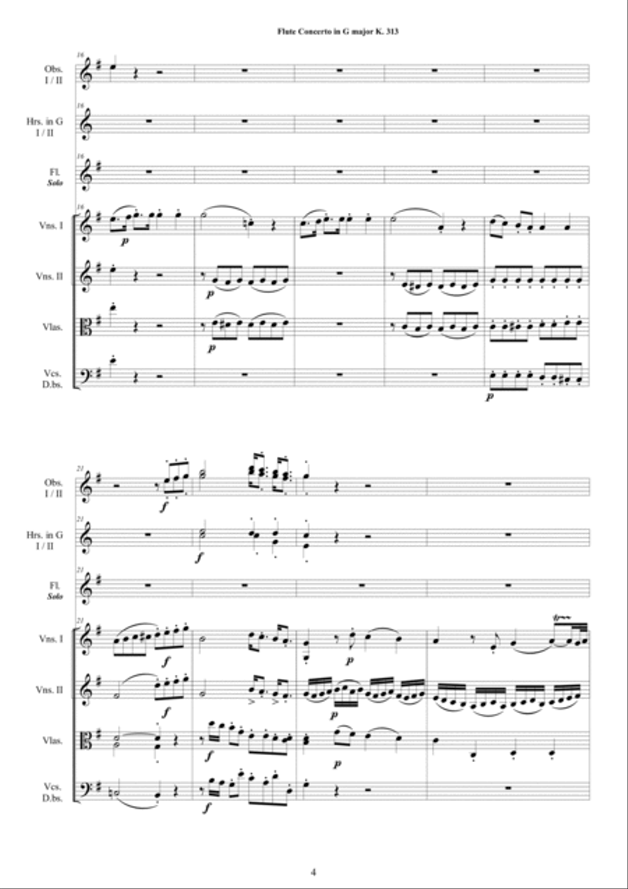 Mozart - Flute Concerto in G major K 313 for Flute and Orchestra - Score and Parts Chamber Orchestra scores gallery preview page 4