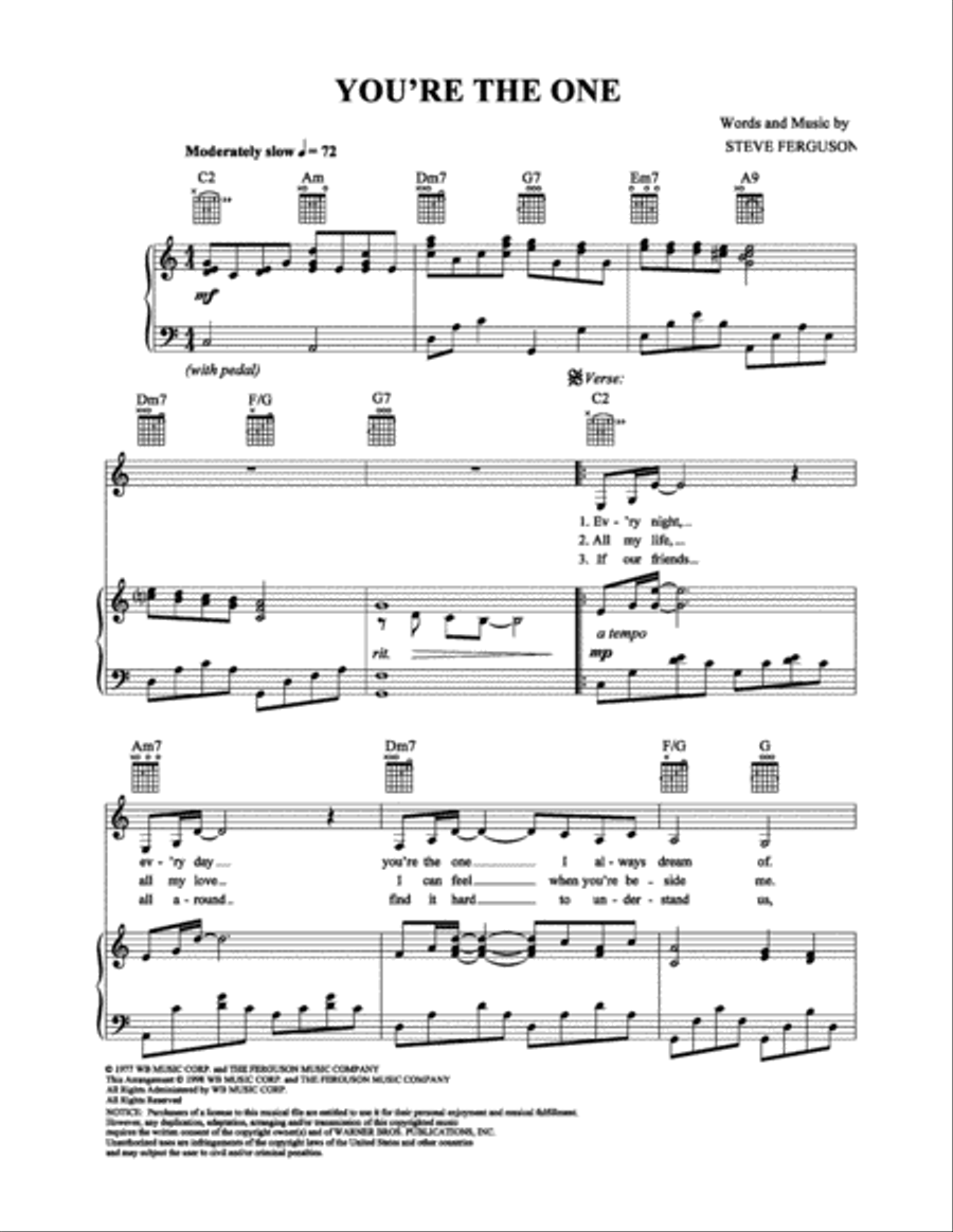 You're the One Piano, Vocal, Guitar scores gallery preview page 1