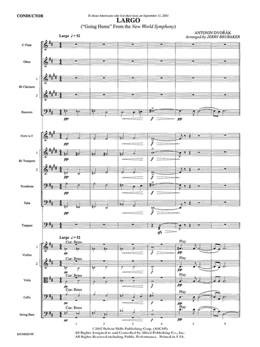 Largo ("Going Home" from the New World Symphony): Score