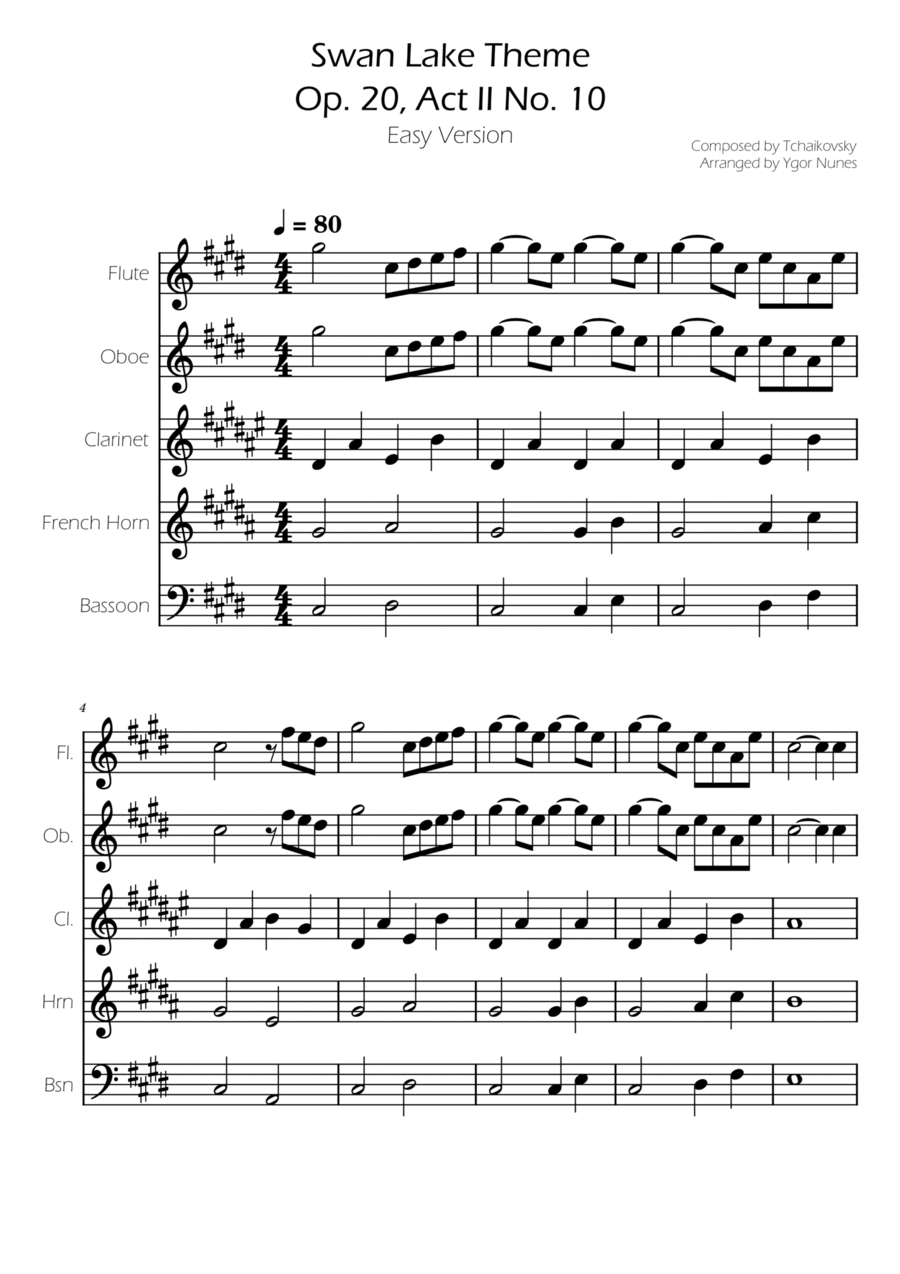 Swan Lake (theme) - Tchaikovsky - Woodwind Quintet Woodwind Quintet scores gallery preview page 1