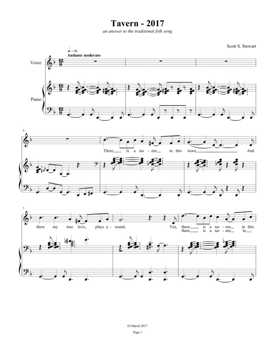 Tavern - 2017 (A Cabaret Song) Piano, Vocal, Guitar scores gallery preview page 1