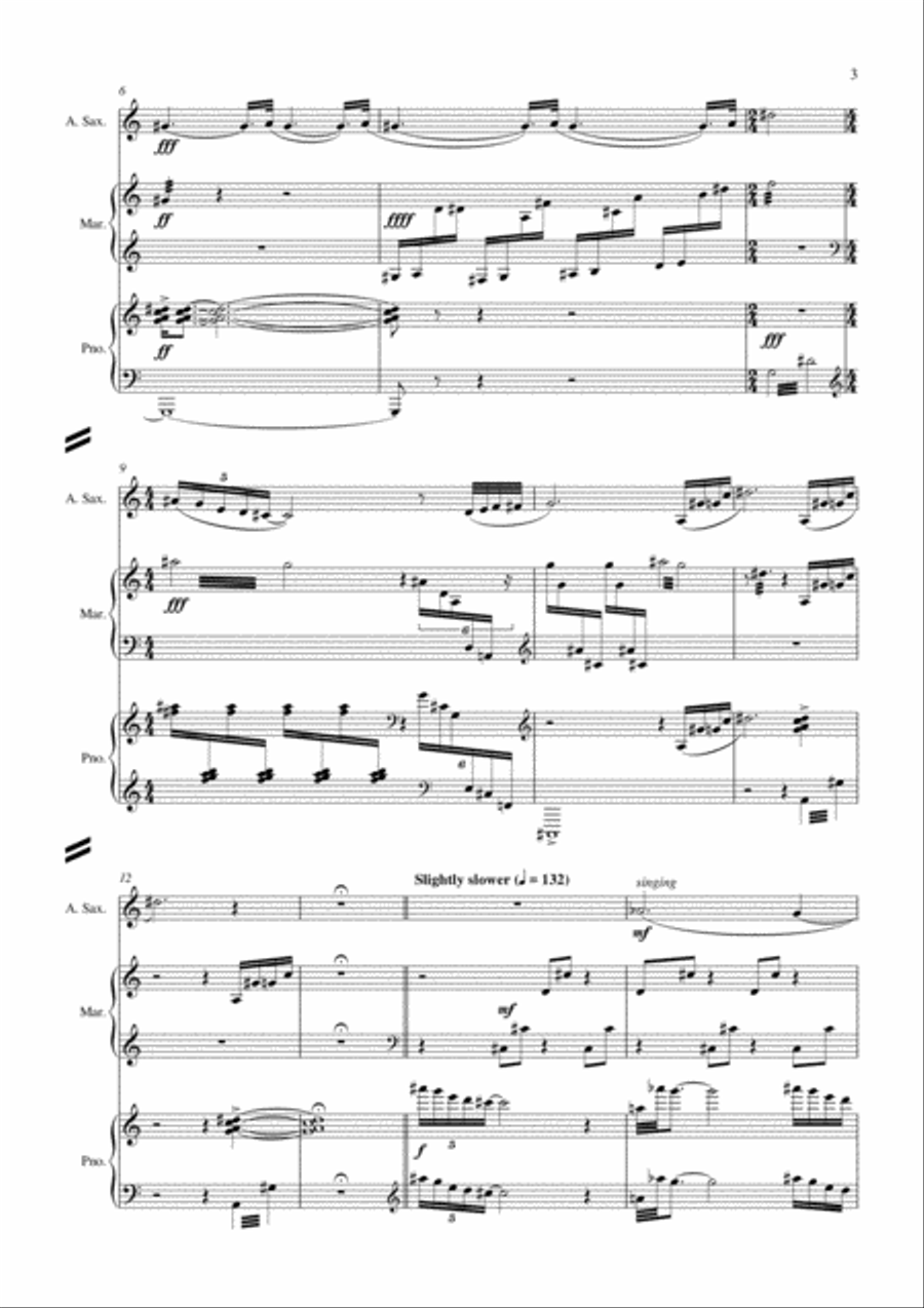 Carson Cooman: Frequent Flyer (2005) for alto saxophone, marimba, and piano Small Ensemble scores gallery preview page 3