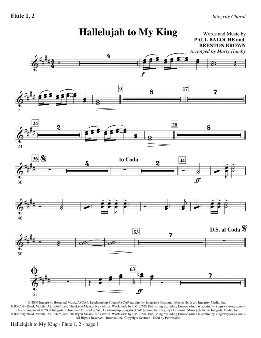 Hallelujah To My King - Flute 1,2 Choir scores gallery preview page 1