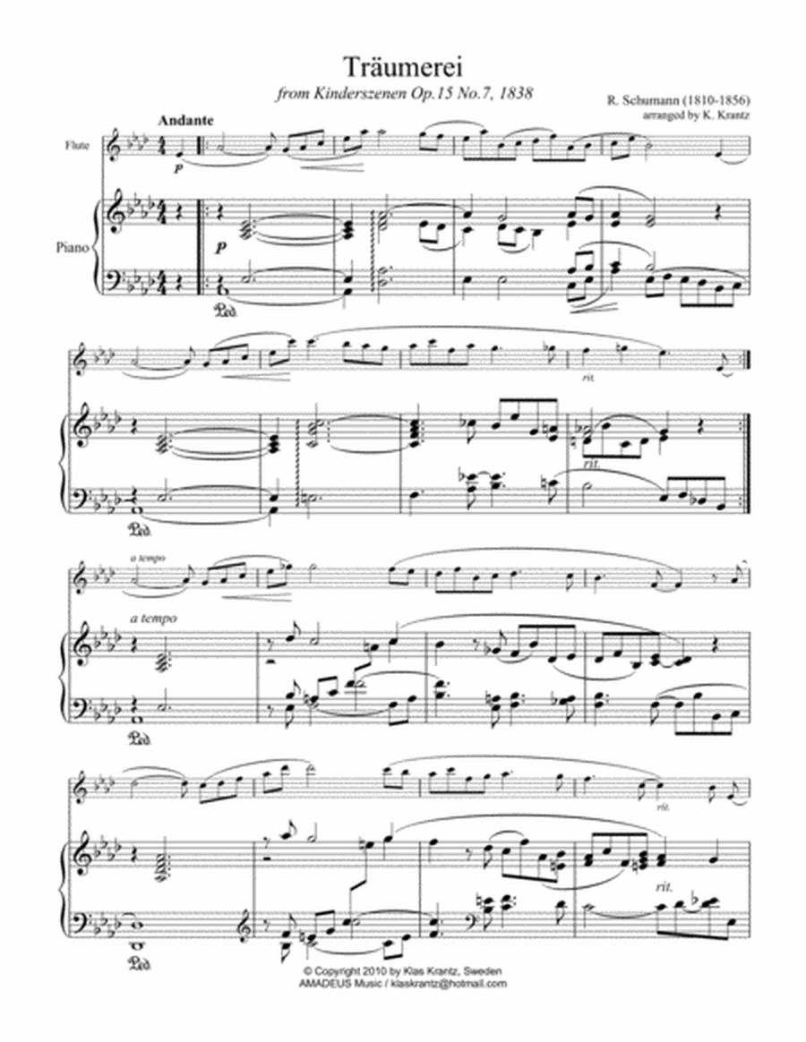 Traumerei / Dreaming for flute (violin) and piano image number null