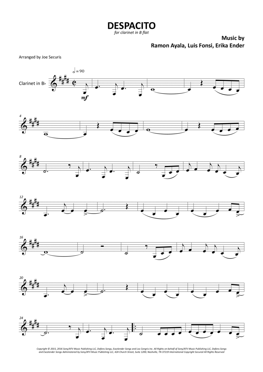 Despacito B-Flat Clarinet scores gallery preview page 1