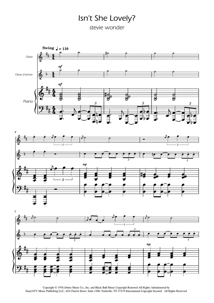 Isn't She Lovely Isn't She Lovely Woodwind Duet scores gallery preview page 1