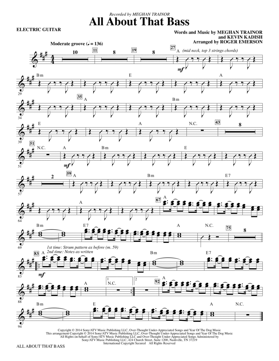 All About That Bass (arr. Roger Emerson) - Electric Guitar Choir scores gallery preview page 1