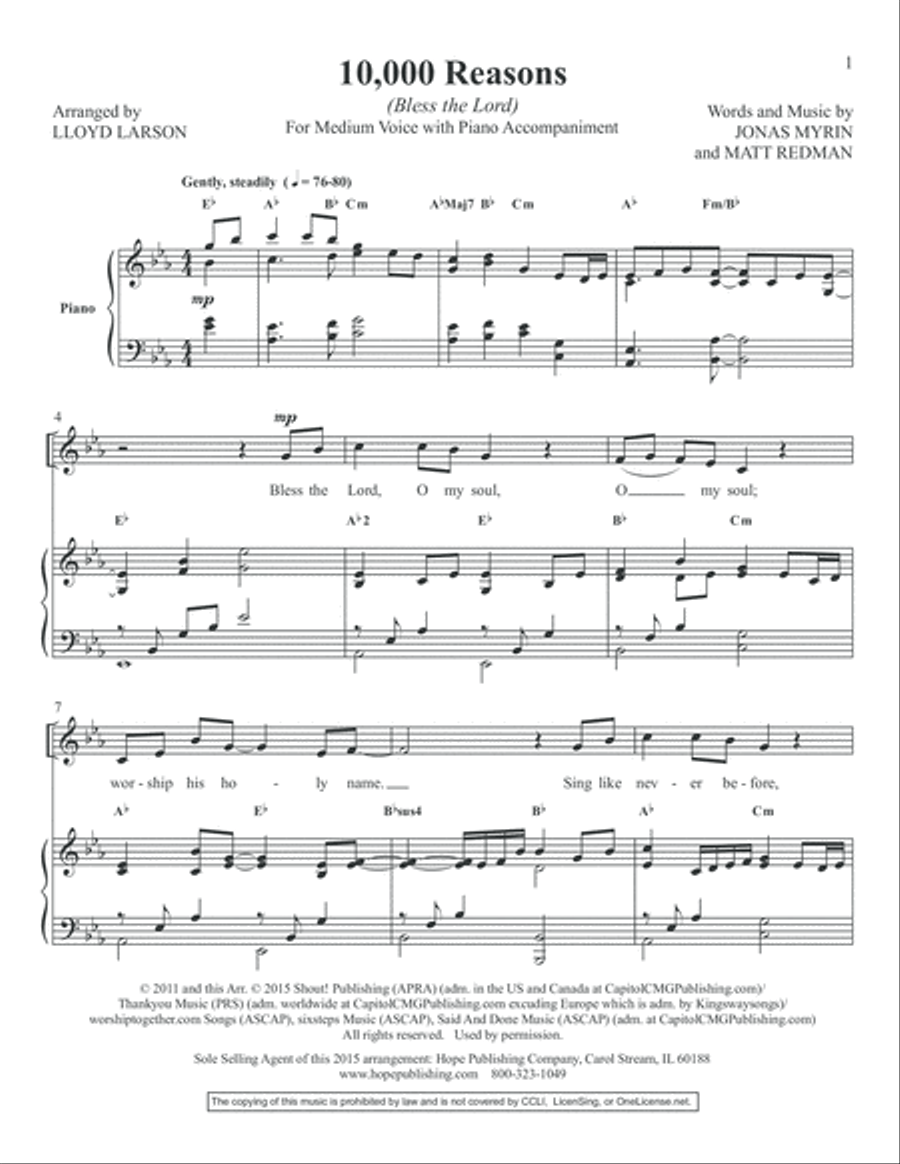 10,000 Reasons (Bless the Lord) Medium Voice scores gallery preview page 3