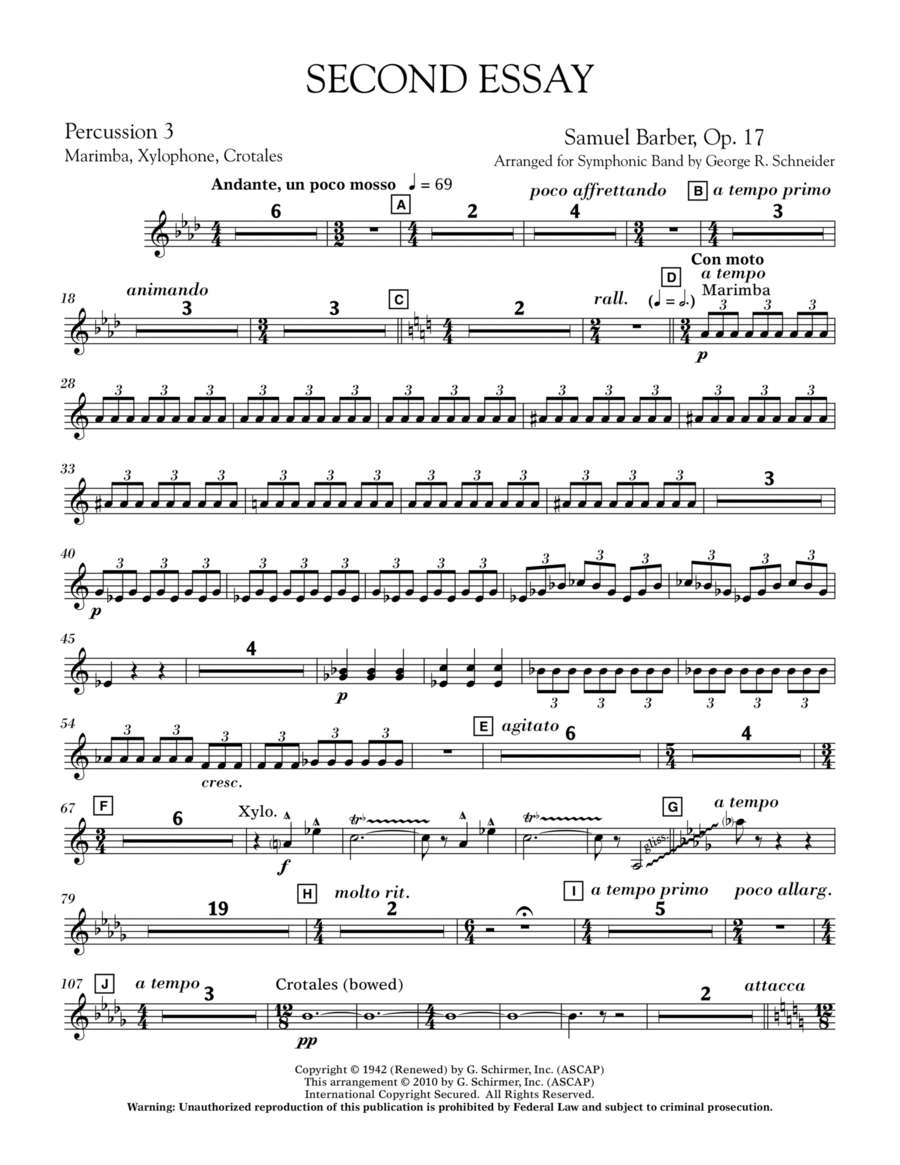 Second Essay - Percussion 4 Concert Band scores gallery preview page 1
