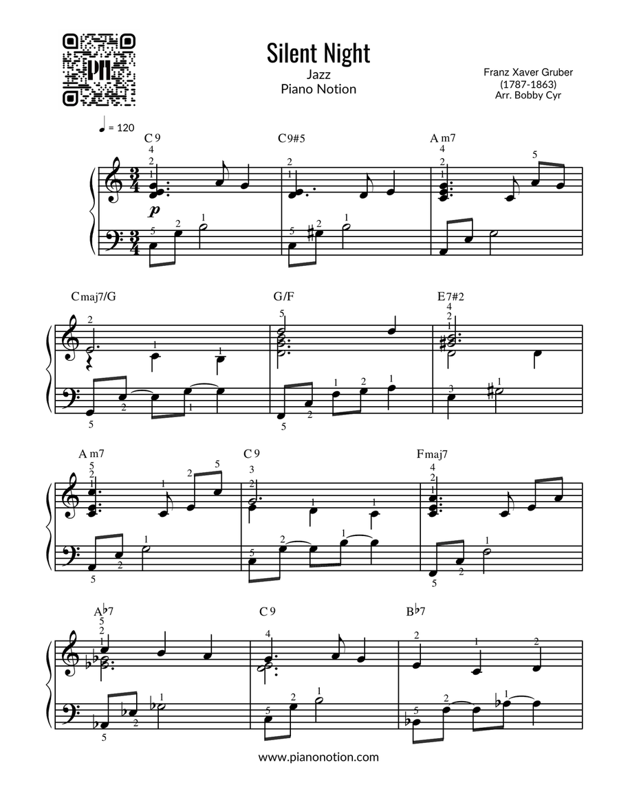 Silent Night Jazz (Piano Solo) Easy Piano scores gallery preview page 1