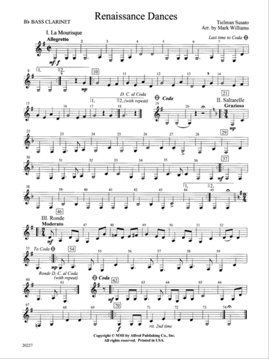 Renaissance Dances: B-flat Bass Clarinet Concert Band scores gallery preview page 1