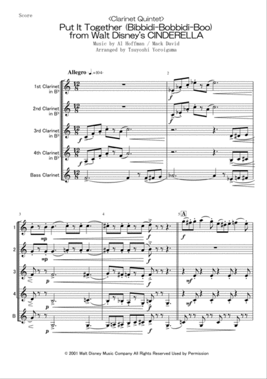Put It Together (bibbidi Bobbidi Boo) Woodwind Quintet scores gallery preview page 1