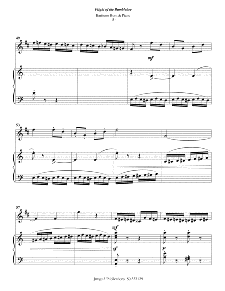 Korsakov: Flight of the Bumblebee for Baritone Horn & Piano image number null