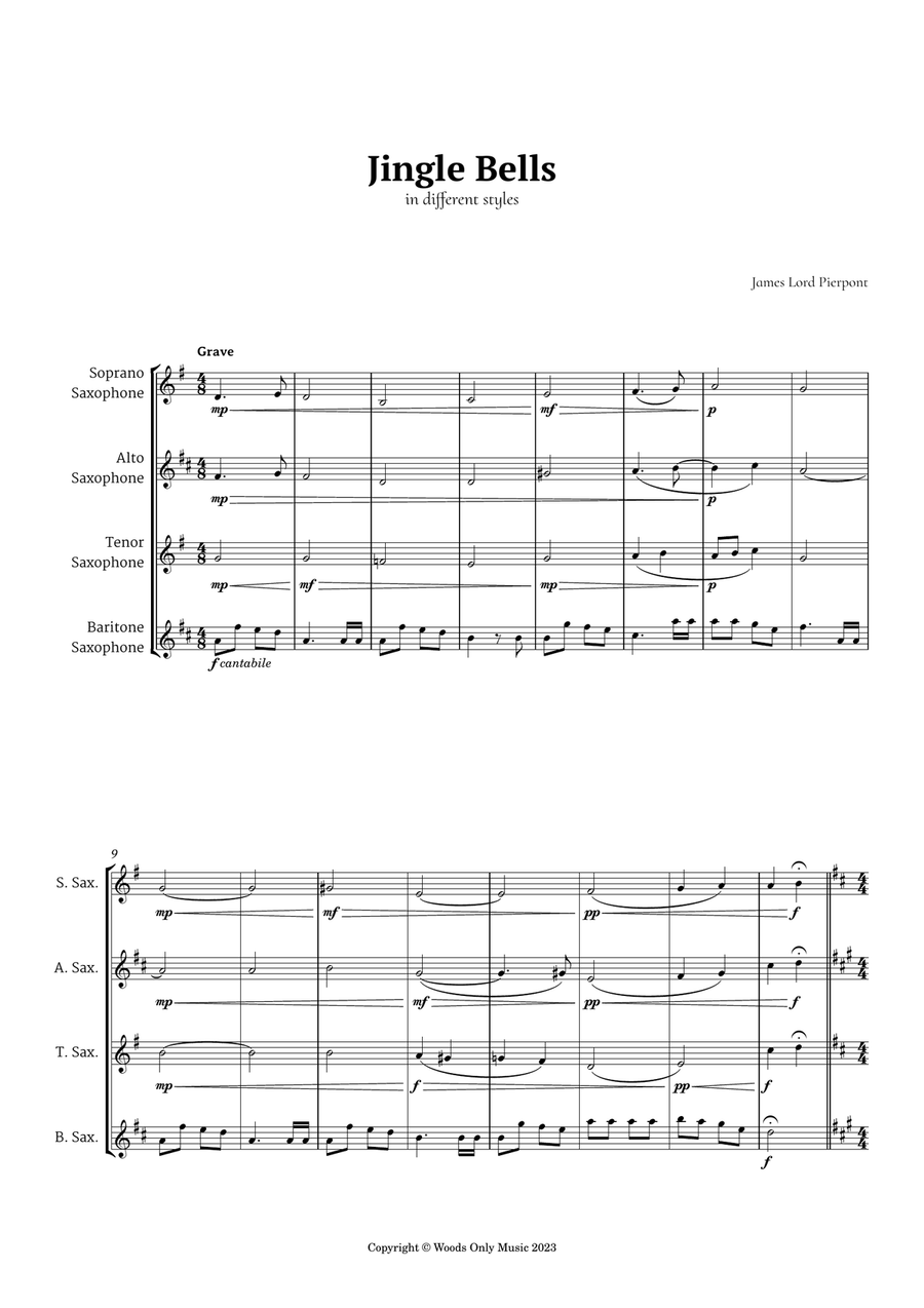 5 Christmas Songs for Saxophone Quartet plus one Bonus Saxophone Quartet scores gallery preview page 2