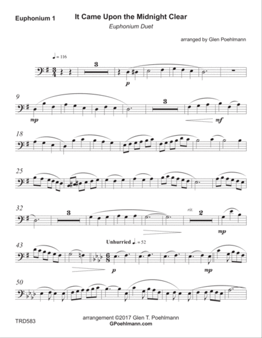 IT CAME UPON THE MIDNIGHT CLEAR - EUPHONIUM/TROMBONE DUET (unaccompanied) Brass Duet scores gallery preview page 3