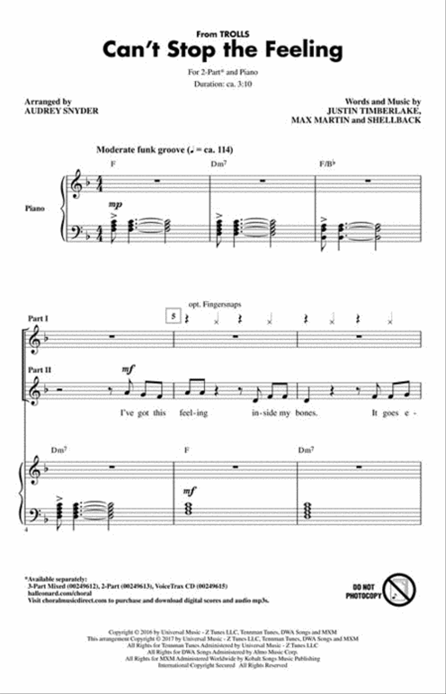 Can't Stop the Feeling 2-Part scores gallery preview page 2