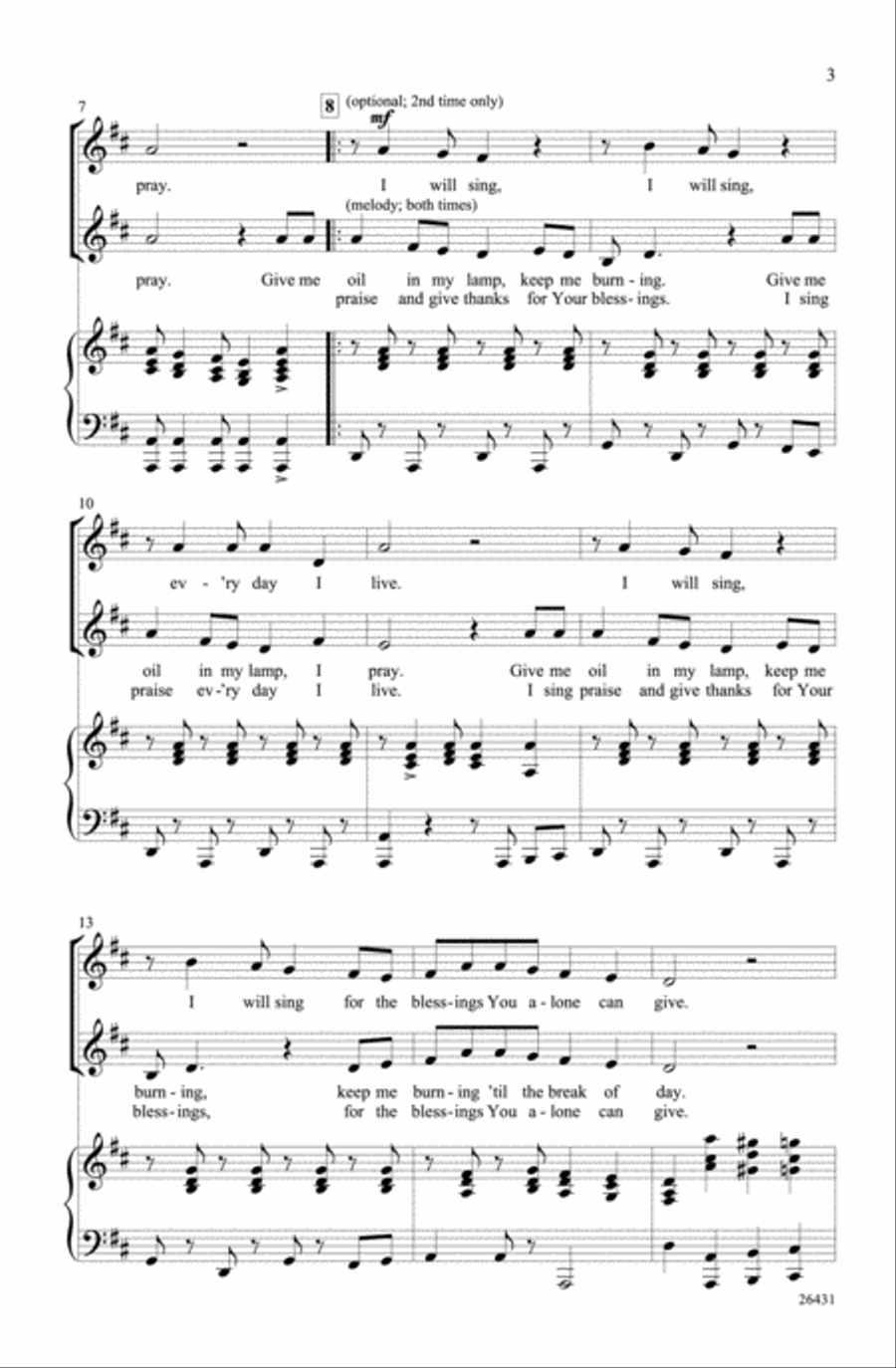 Give Me Oil in My Lamp Give Me Oil in My Lamp Unison Choir scores gallery preview page 2