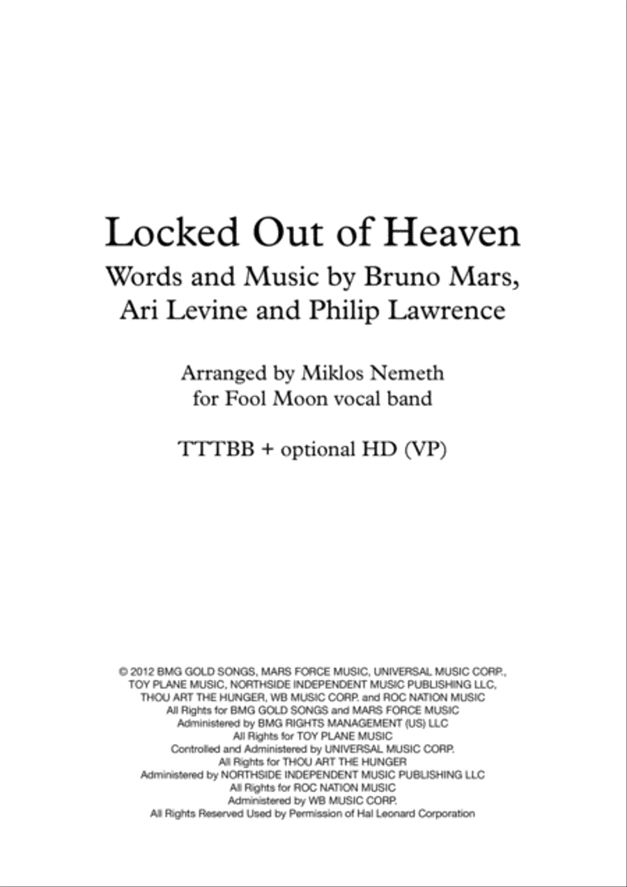 Locked Out Of Heaven Locked Out Of Heaven TTBB scores gallery preview page 1