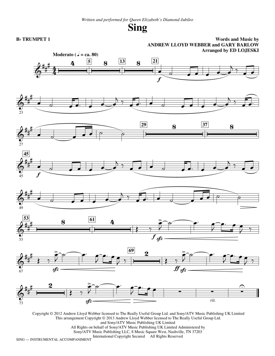Sing (Queen Elizabeth Diamond Jubilee) - Bb Trumpet 1